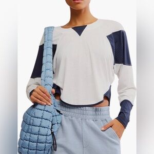 Free People Movement Spotlight Colorblock Longsleeve Navy and White Size Large